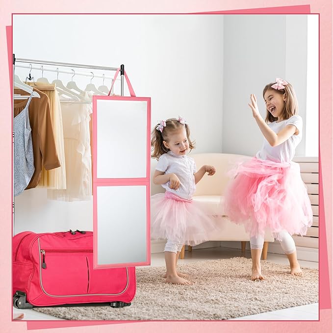 Travel Hanging Mirror 33.5 x 13.4 Inch Dance Bag Mirror Backstage Foldable Hanging Christmas for Gifts Dance Bag Dancers Artists Aestheticians Home Spa Events(Pink)