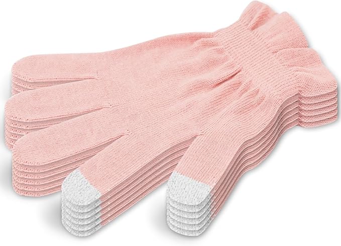 Donfri 6 Pairs Cotton Moisturizing Gloves Overnight Touchscreen Fingers for SPA Dry Hands Hand Care Day and Night Moisturizing (Medium-Pink)