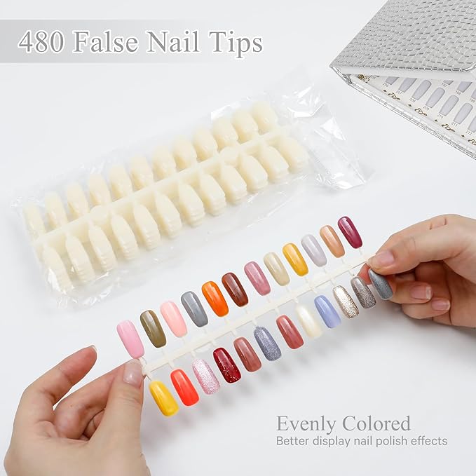 216 Colors Nail Display Chart, Nail Gel Polish Organizer Color Card with 240 False Nail Tips, Nail Color Display Book Chart Salon Nail Supplies Sample Chart Tool Set Nail Swatch (Silver, 2 Pack)