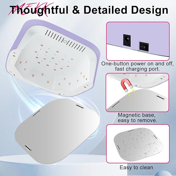 MEKK Cordless UV LED Nail Lamp,54W UV Light for Gel Nails with Hand-Friendly Red Light Beads,Auto Sensor & 4 Timer Settings Professional Flash Cure Lamp for Salon and Home,Checkered Design-Purple