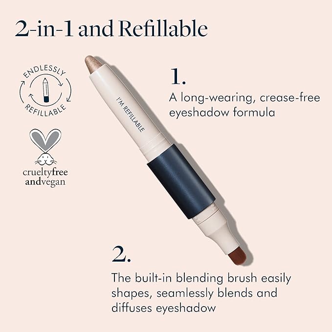 TRE'STIQUE Shadow Crayon, Refillable Eyeshadow Crayon With Built-In Blending Brush, Sustainable Shadow Makeup, Clean Beauty Eyeshadow