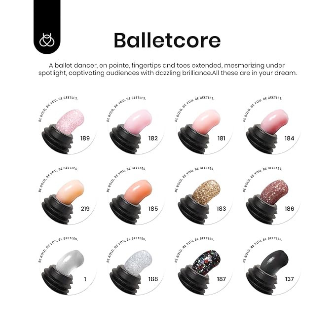 beetles Gel Polish 12 Colors Poly Nail Extension Kit Clear Jelly White Glitter Nude Pink Builder Manicure Enhancement Starter Set Need Cure UV Led Nail Lamp Balletcore Collection All-in-One Nail Art