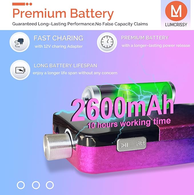 Professional Nail Drill, Lumcrissy 35000RPM Professional Nail File Machine, Rechargeable Efile for Acrylic Gel Nails with Ceramic Drill Bits Set& Sanding Bands for Manicure Salon Home Use