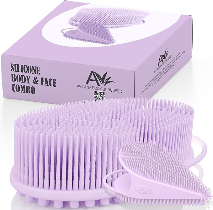 Avilana Body and Face Scrubber Combo – Includes Dual-Sided Body Scrubber and Gentle Face Scrubber – Hygienic, Long-Lasting, and Gentle for Body and Face