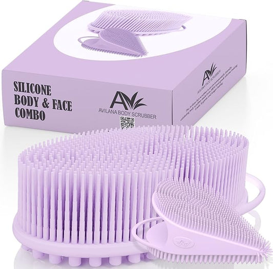 Avilana Body and Face Scrubber Combo – Includes Dual-Sided Body Scrubber and Gentle Face Scrubber – Hygienic, Long-Lasting, and Gentle for Body and Face