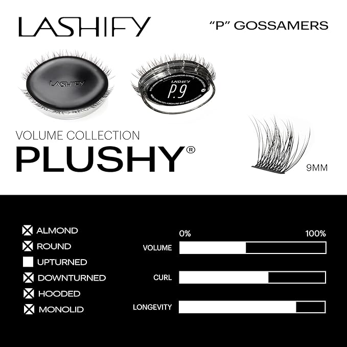 Lashify Plushy 9mm Gossamer Lashes in Black, Easy DIY False Lashes for a Voluminous Yet Still Natural Look