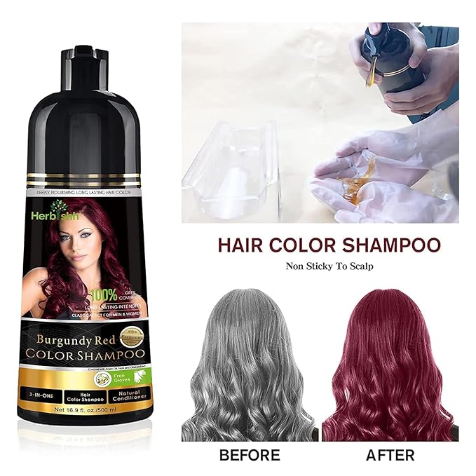 Combo Pack - Herbishh Color Shampoo for Gray Hair + Argan Intense Hair Mask - Long-lasting Dye, Colors in Minutes - Stimulates Dry, Frizzy Hair - 500 ml (Burgundy)