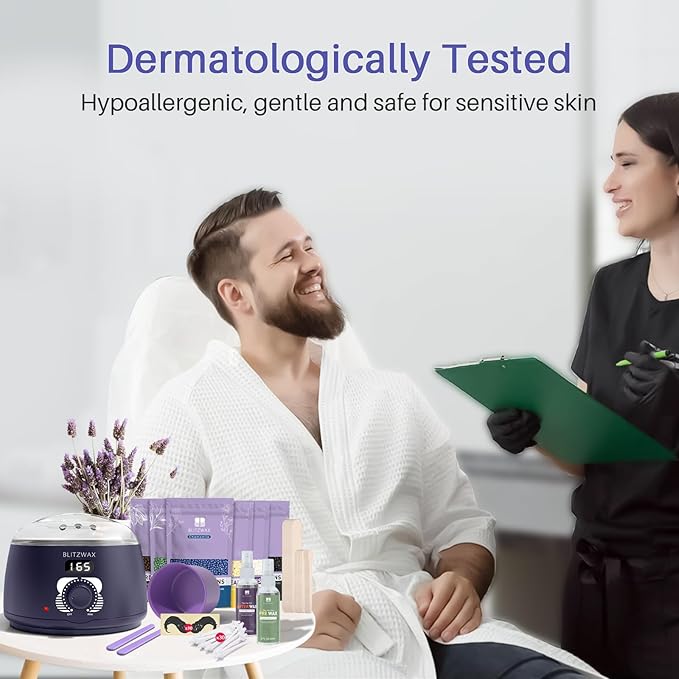 BLITZWAX Brazilian and Bikini Waxing Kit for Men, Hard Wax Warmer for Face, Legs, and Body, At Home Hair Removal Kit, Beginner Friendly, Quick Heating, 30 Nose Wax Sticks