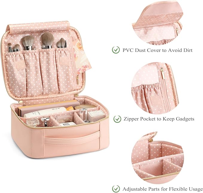 Vlando Toiletry Bag, Large Wash Bag, Travel Cosmetic Make-up Bag, Multi-compartment with Dividers for Cosmetics Makeup Brushes Toiletry Jewelry Accessories, Pink