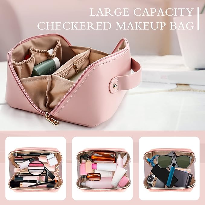 Large Capacity Travel Cosmetic Bag with Handle and Divider - Multifunctional Makeup Bag for Easy Access, Waterproof
