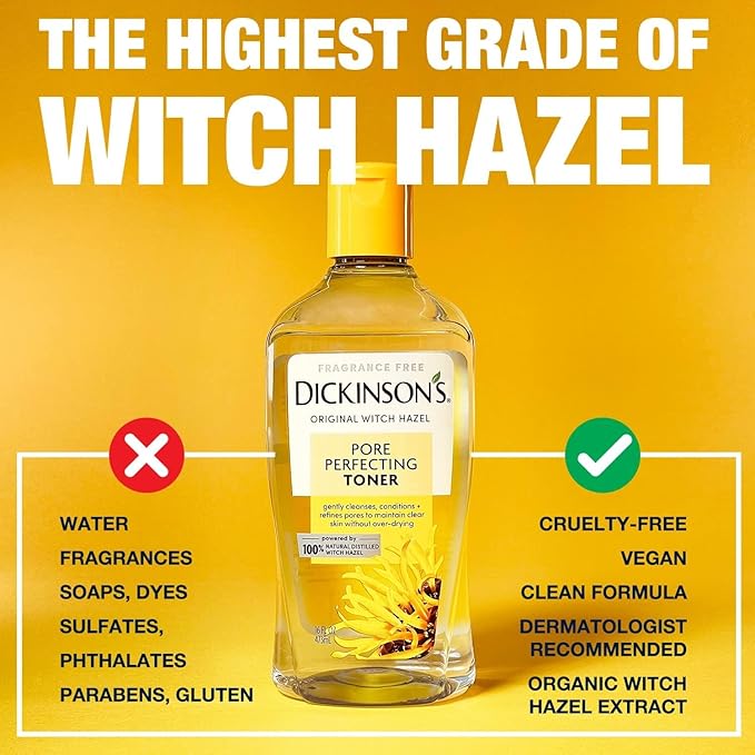 Dickinson's Original Witch Hazel Pore Perfecting Toner, 100% Natural, 16 Ounce Fragrance free
