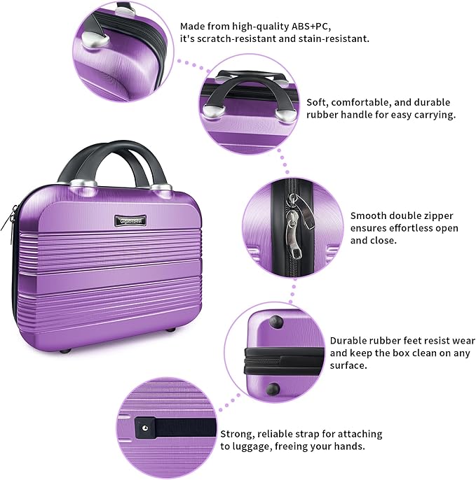 14" Portable Hard Shell Makeup Travel Case - Stylish PC+ABS Cosmetic Organizer for Women - Scratch-Resistant, Elastic Strap, Mini Suitcase - Perfect for Romantic Gifts（Futuristic Purple）