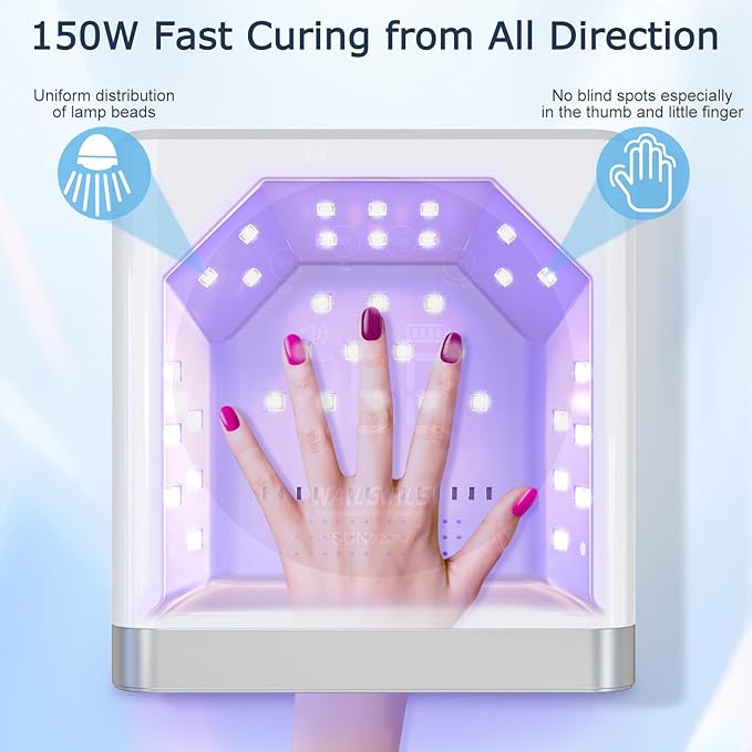 NAILGIRLS Cordless Rechargeable UV LED Nail Lamp, 150W UV Light for Gel Nail, Nail Lamps for Gel Polish with 4 Time Setting, Portable UV Nail Light, Professional Fast Curing Lamp for Salon