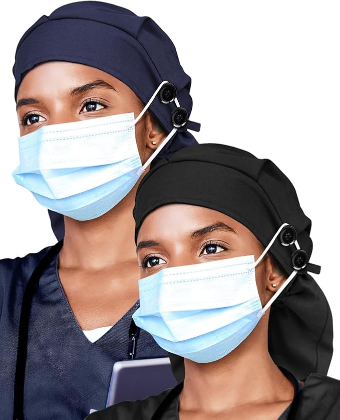 Satin Lined Work Cap with Button for Long Hair Women