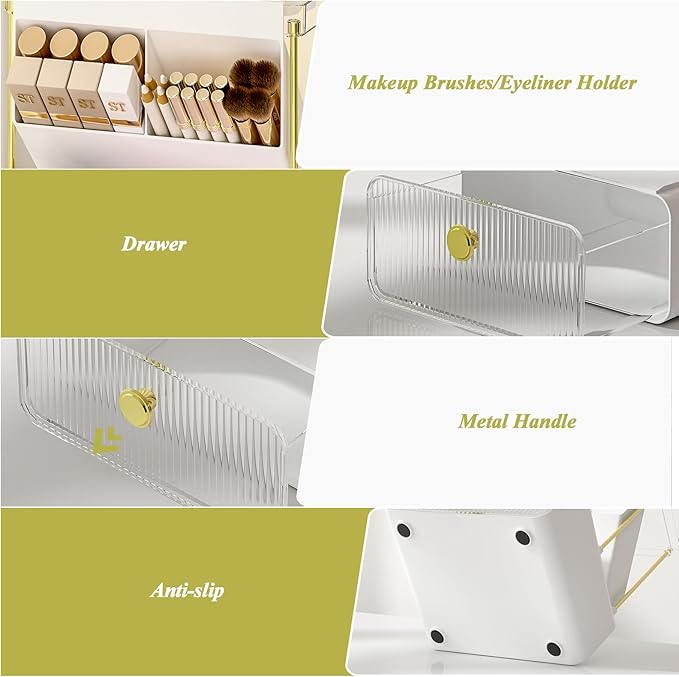 Makeup Organizer with Storage Drawer,Cosmetic Display with Lipsticks Brush Holder Perfume Tray,Organize Cosmetics and Beauty Supplies for Vanity,Dresser,Bathroom,Desktop Organizer,Clear