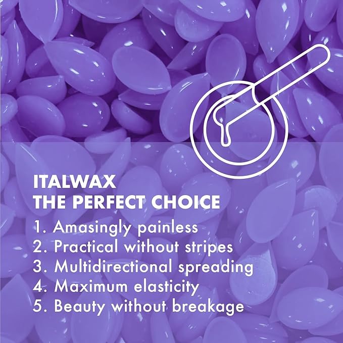Italwax Top Line Orchid - 750g / 1.65lb - Hard wax beads for hair removal - Orchid fragrance - Synthetic formulation ideal for sensitive skins - Recommended for Bikini Area and Armpits