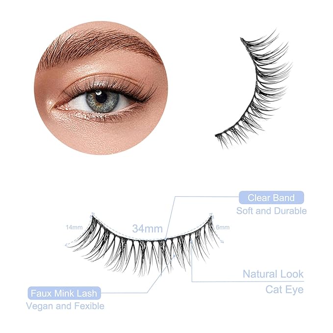 Short Natural Lashes Cat Eye Lashes NINGLASH False Eyelashes Natural Look Wispy Fake Eyelash 10mm Faux Lashes Strips 7 Pairs Lash Pack