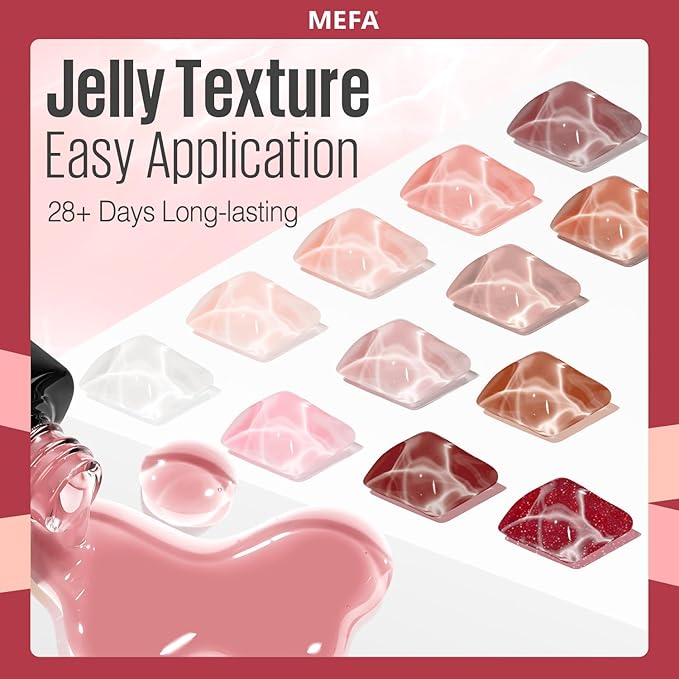 MEFA Jelly Gel Nail Polish Set, 12 Colors Jelly Red Glitter Gel Polish Set Nude Pink Milky White Nail Polish Gel Neutral Transparent Sheer Red Gel Nail Gifts for Women Girl DIY Salon Home Manicure