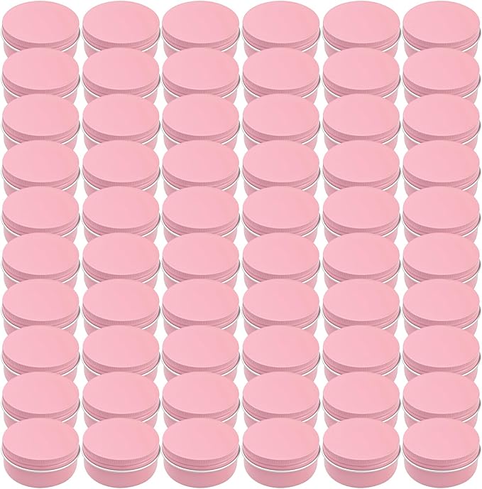 Foraineam 60 Pack 50ml Round Tins Pink Tin Cans Containers with Screw Top Lids