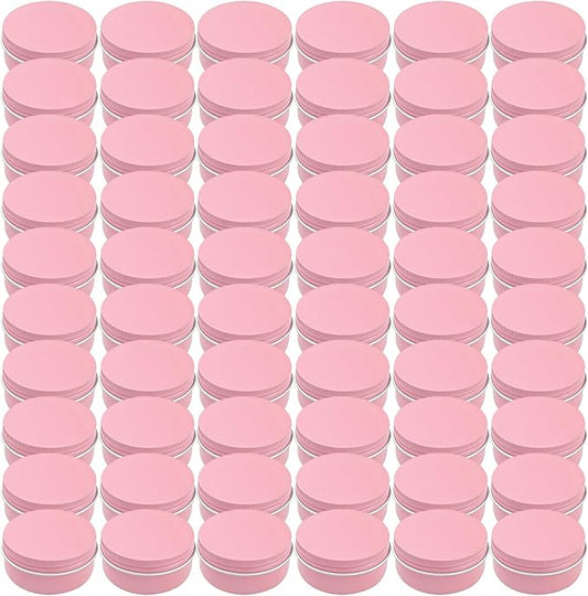 Foraineam 60 Pack 50ml Round Tins Pink Tin Cans Containers with Screw Top Lids