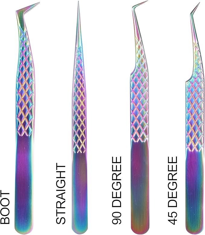 Fiber Tip Lash Tweezers For Eyelash Extension 4 Pcs Tweezers Professional Artist Tech Work Kit Tools,Best Volume Eyelash Lashes Extensions Precision Supplies Volume Boot 90 45 Degree(Multi)