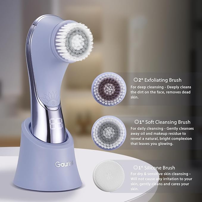 Facial Cleansing Brush Face Scrubber Exfoliator Rechargeable IPX7 Waterproof Electric Spin Cleanser Device for Exfoliating, Massaging and Deep Cleansing Removing Blackhead, Face Massaging