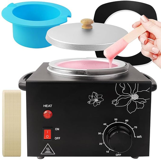 600ML Wax Warmer Machine for Hair Removal - Professional Electric Wax Heater with Adjustable Temperature, Silicone Bowl, and 20 Wooden Wax Sticks for Women and Men