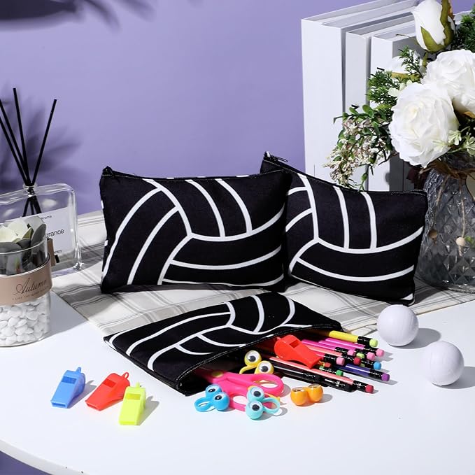 Eccliy 20 Pcs Volleyball Makeup Bags Bulk Sport Team Gifts Volleyball Cosmetic Bag Accessories for Women Toiletry Zipper Pouch Travel Canvas Gifts Stuff for Party Team Players Lover