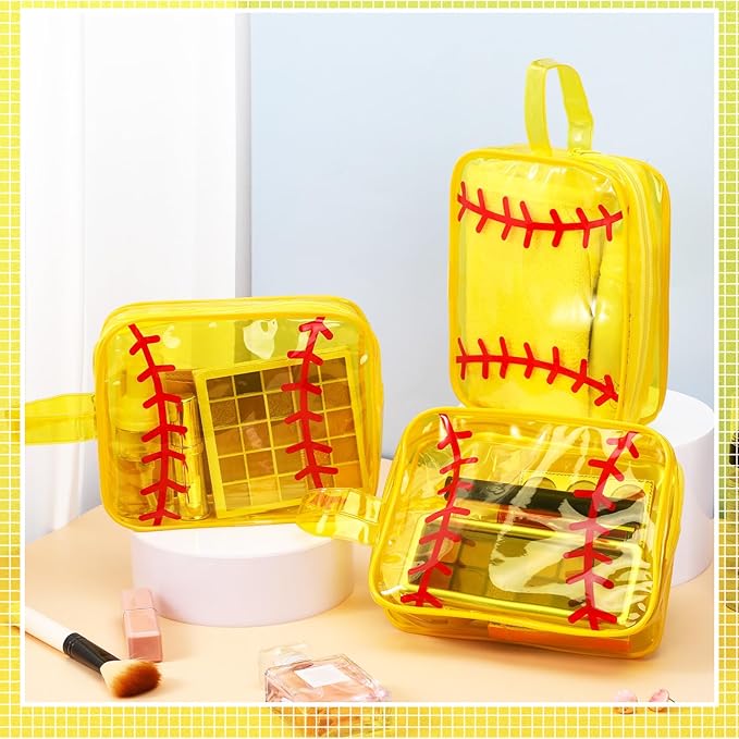 Reginary 12 Pcs Softball Cosmetic Bag Gifts Accessories for Makeup Bags Softball Clear PVC Cheer Case Toiletry Zipper Pouch Waterproof Travel Toiletry Handbag Purses Organizer for Women Valentine Gift