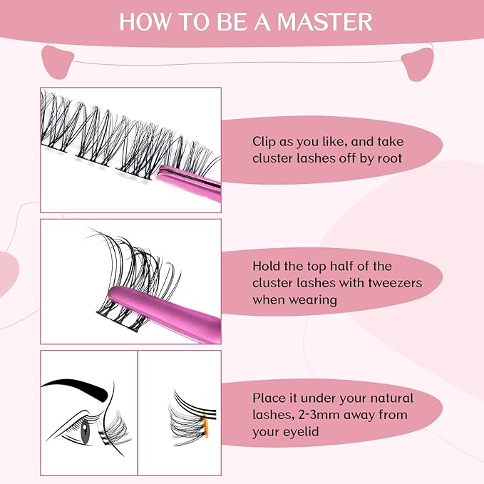 PRO LASHBEAUTY Cluster Lashes, 72 Pcs Individual Lashes, DIY Eyelash Extension, Super Thin Band Reusable Soft & Comfortable (Black, Romantic-D-16mm)