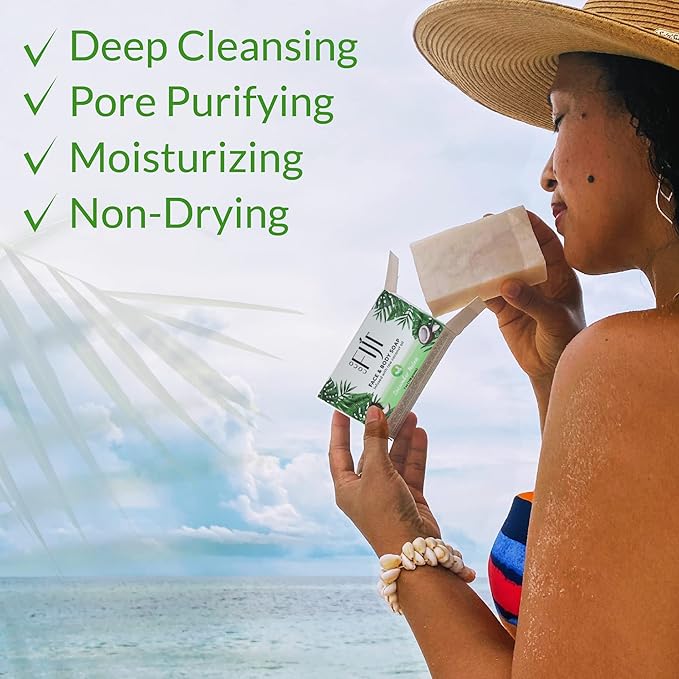 Coco Fiji Soap Bar for Face and Body Infused With Organic Coconut Oil, Cucumber Melon, Essential Oil, Natural Soap for Moisturizing & Pore Purifying Skin, 7 oz,Pack of 2