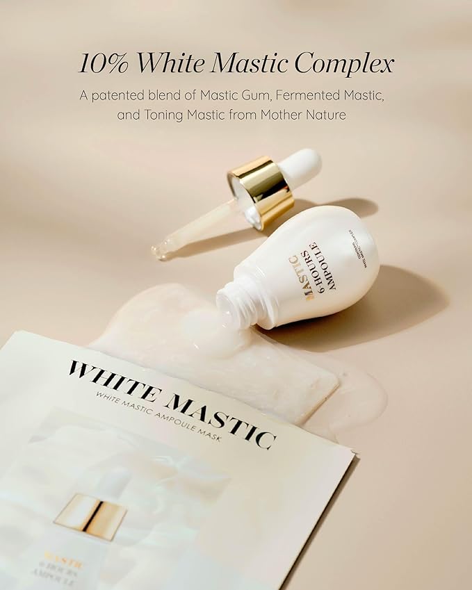 MASTINA White Mastic Ampoule Sheet Mask (4pc) Illuminating, Radiance-Boosting. Ultra-Moisturizing Facial Mask. Intensive Korean Skin Care. Fermented Mastic Gum