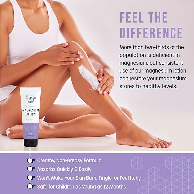 Melatonin + Lavender Magnesium Lotion for Sleep | 250 mg Magnesium and 3 mg Melatonin per Teaspoon | 6 oz Bottle of Lavender Lotion | Proudly Made in America