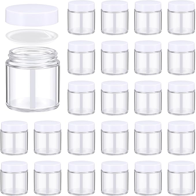 Norme 24 Pcs 4 oz Glass Jars with Lids Leakproof Round Airtight Empty Cosmetic Jars with Inner Liners Lid for Storing Lotions Powder Ointments Candle Making (White,Clear)