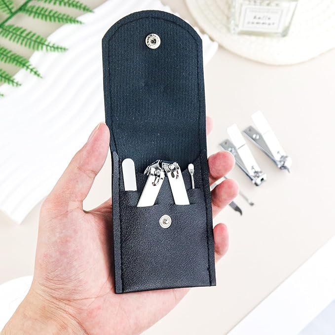 200 Sets Finger Nail Clipper Set Bulk,4 in 1 Black Adult Stainless Steel Travel Manicure Kit with Case Individually Wrapped Nail Clippers Bulk for Homeless,Hotel,Charity