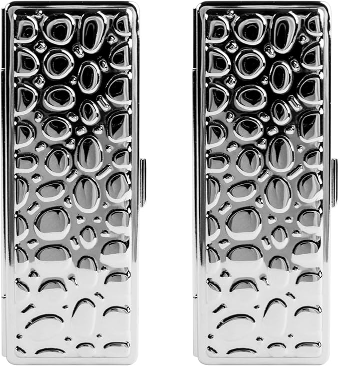 Stephanie Imports Set of 2 Rectangular Vintage Lipstick Cases With Glass Mirror (Silver Drops)