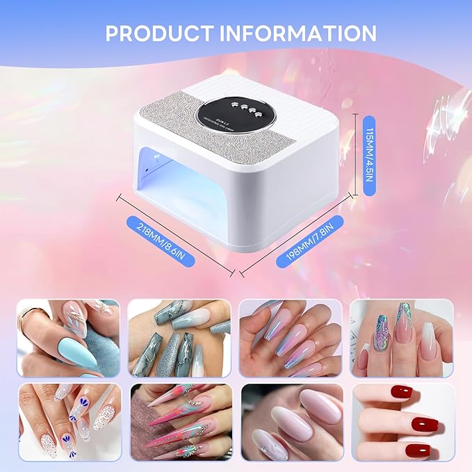 288W UV Light for Nails, UV Nail Lamp for Gel Nails, Diamond LED Nail Dryer for Gel Polish,Professional UV LED Nail Lamp, Fast Nail Curing Lamp 4 Time Setting & Auto Sensor for Salon & Home