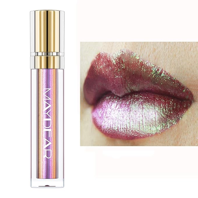 Maydear Chameleon Lipstick, High Pigmented Chrome Lipstick for Women Metallic Shine Lip Gloss, Full-Coverage Multichrome Lipstick Long Lasting Rainbow Lip Makeup, Fuchsia Green(08)