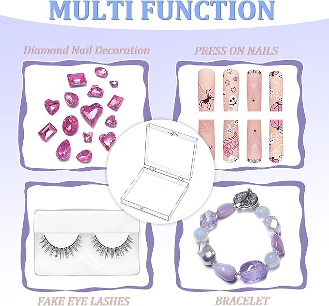 30 Sets Press on Nail Box Nail Display Case Artificial Nail Display Storage Box with 60 Pcs Adhesive Double Sided Tape Acrylic Nail Box Press On Nail Packaging for Nail Salon (Clear, 2.76 x 2.76 inch)