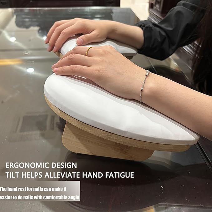 U-shaped Arm Rest for Nails Tech, Nail Arm Rest with Detachable Brackets Microfiber PU Leather Manicure Hand Rest Pillow for Nail Tech Must Haves Manicure Tools (White)