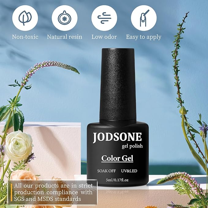 JODSONE 60 PCS Gel Nail Polish Set All Seasons No Wipe Base Coat Matte Glossy Top Coat Nail Gel Polish Kit for Starter Manicure DIY at Home Enjoy Fun