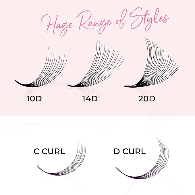 1000 Loose Premade Fans Eyelash Extensions, D Curl Volume Lashes,14D 20D 10D-0.07 Thickness, 9-16mm Fluffy Handmade Fan Mixed Tray