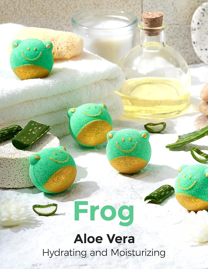 Momcozy Natural&Organic Essential Oil Bath Bombs,14 Pcs Bubble Bath Fizzy Balls with Cute Frog Animal Shapes,Bath Bombs Gift Set for Kids Girls Boys Toddler,Ideal Gift for Easter Egg,Bath Bomb Kit
