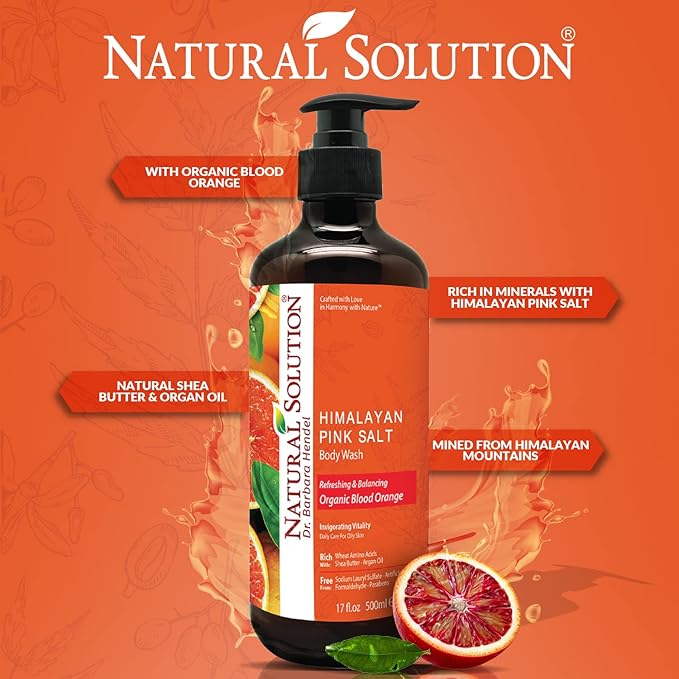 Natural Solution Body Wash, Formulated with Organic Blood Orange Extracts with Himalayan Pink Salt, Revitalizes & Refreshing Your Skin, 17 fl oz/Each – Pack of 3