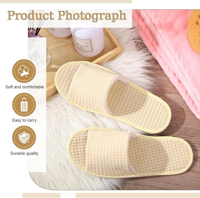 12 Pairs Disposable Slippers for Guests Open Toe Spa Slippers Bulk Disposable Sandals Soft Fleece for Man Women Spa Hotel Wedding Shoeless Home