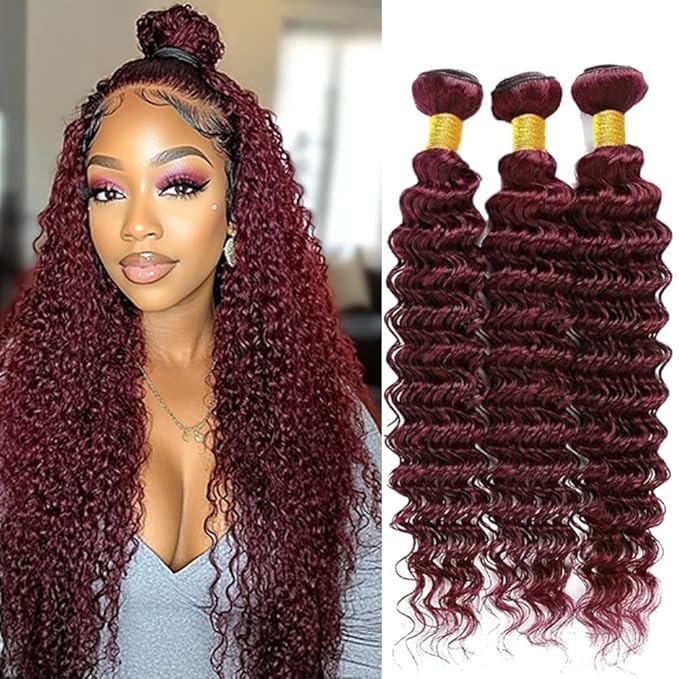 Color 99j Loose Deep Wave Bundles Burgundy Human Hair Deep Wave Bundles 8a Grade Double Weft Brazilian Human Hair Soft and Silky for Black Women 22 24 26 Inch