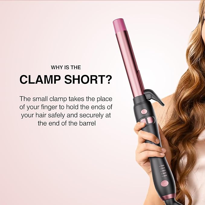 Rotating Curling Iron 1 Inch, Universal Voltage Automatic Curling Iron with Clamp, 5 Heat Settings 360° Rotatable Power Cord, Automatic Reset Function Hair Curler for All Hair (Rose Gold)