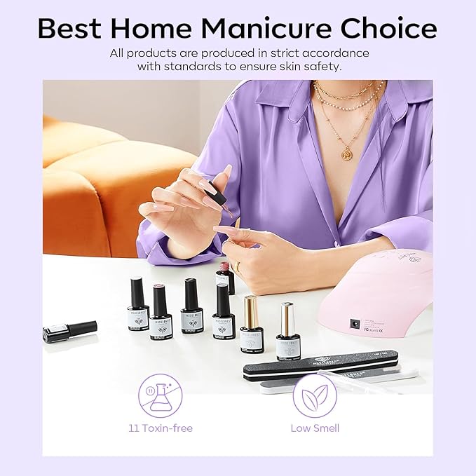 Modelones Purple Glitter Gel Nail Polish Set, 6 Colors Shimmer Violet Mermaid Gel Nail Cat Eye Sparkle Soak Off Led Nail Polish for Women Girl DIY Nail Art Gift