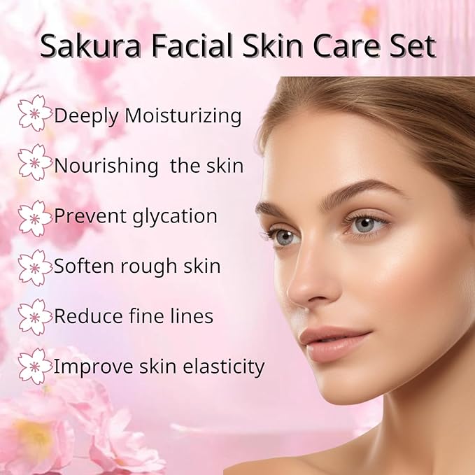 Sakura Skincare Set - Mother's Day Gift Basket - Skincare for Girls 10-12 - Skin Care for Teens 10-12 - Travel Kit for Women - Gift Set for Women with Eye Serum,Face Cream(One Size, 5PCS Sakura Scent)