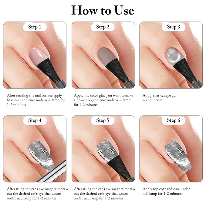 Cat Eye Gel Nail Polish with Magnet Stick, 15ml Glitter Holographic Nail Polish, Magnetic Effect Gel for Home DIY Manicure Gift, Ethereal Gray